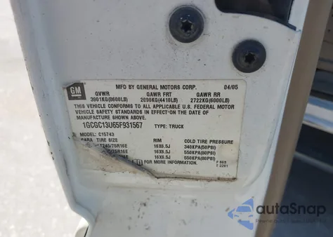 2005 Chevrolet Silverado 1500Hd Ls z USA, uszkodzony, nr VIN 1GCGC13U65F931567